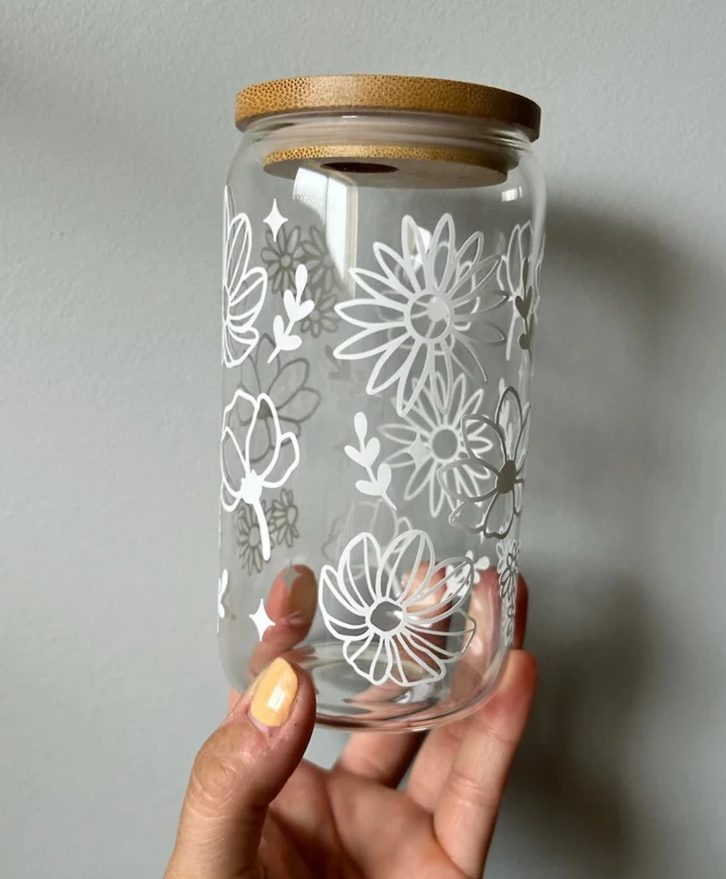 Glass Tumbler with Lid and Straw (16 oz) - Wildflowers 🌻 