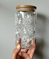 Glass Tumbler with Lid and Straw (16 oz) - Wildflowers 🌻 
