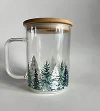 Tasse en verre avec couvercle et paille (17 oz) sapin