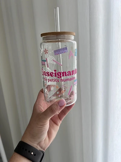 Glass Tumbler with Lid and Straw (16 oz) - Teacher