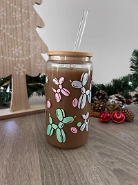 Glass Tumbler with Lid and Straw (16 oz) - Balloon Dog 🎈 