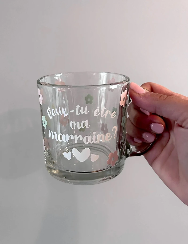Tasse en verre (12 oz) - Marraine 🌷