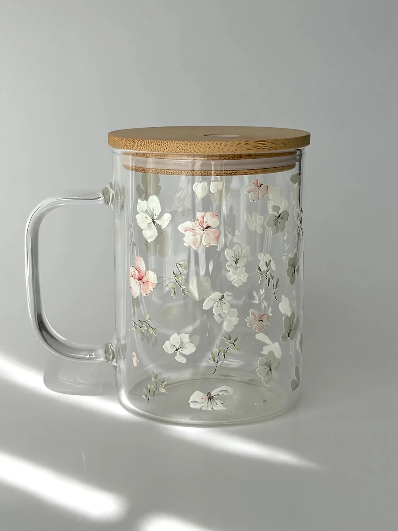 Glass Mug with Lid and Straw (17 oz) - Spring Sweetness 🌼🌿💛