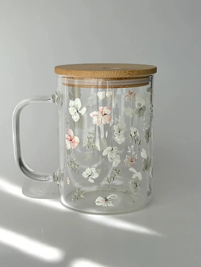 Glass Mug with Lid and Straw (17 oz) - Spring Sweetness 🌼🌿💛