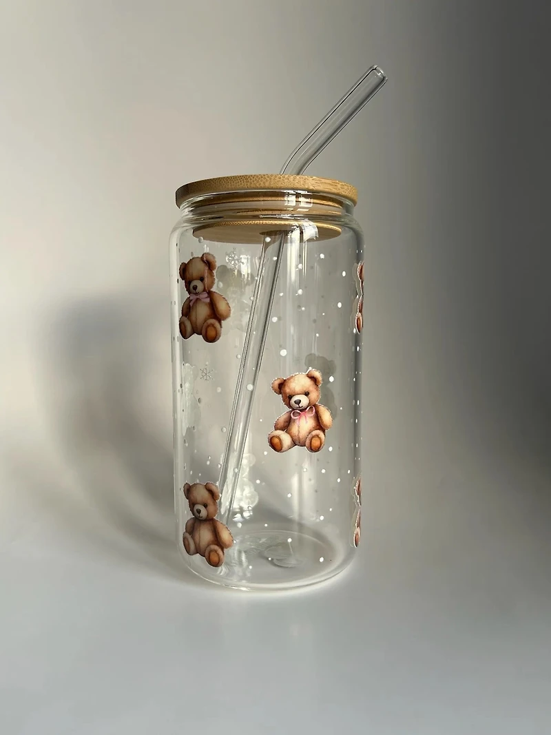 Glass Tumbler with Lid and Straw (16 oz) - Mrs. Coach Collection - Teddy 🐻 