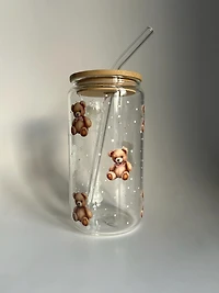 Glass Tumbler with Lid and Straw (16 oz) - Mrs. Coach Collection - Teddy 🐻 