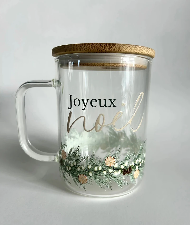 Tasse en verre avec couvercle et paille (17 oz) noel