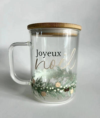 Tasse en verre avec couvercle et paille (17 oz) noel