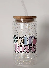 Tumbler en verre avec couvercle et paille (16 oz) - Amour propre