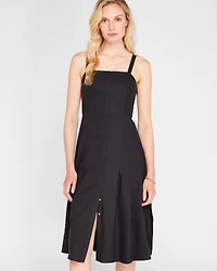 Solid Linen Blend Midi Dress
