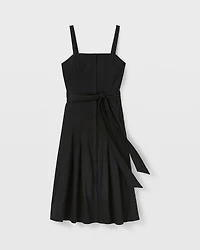 Solid Linen Blend Midi Dress