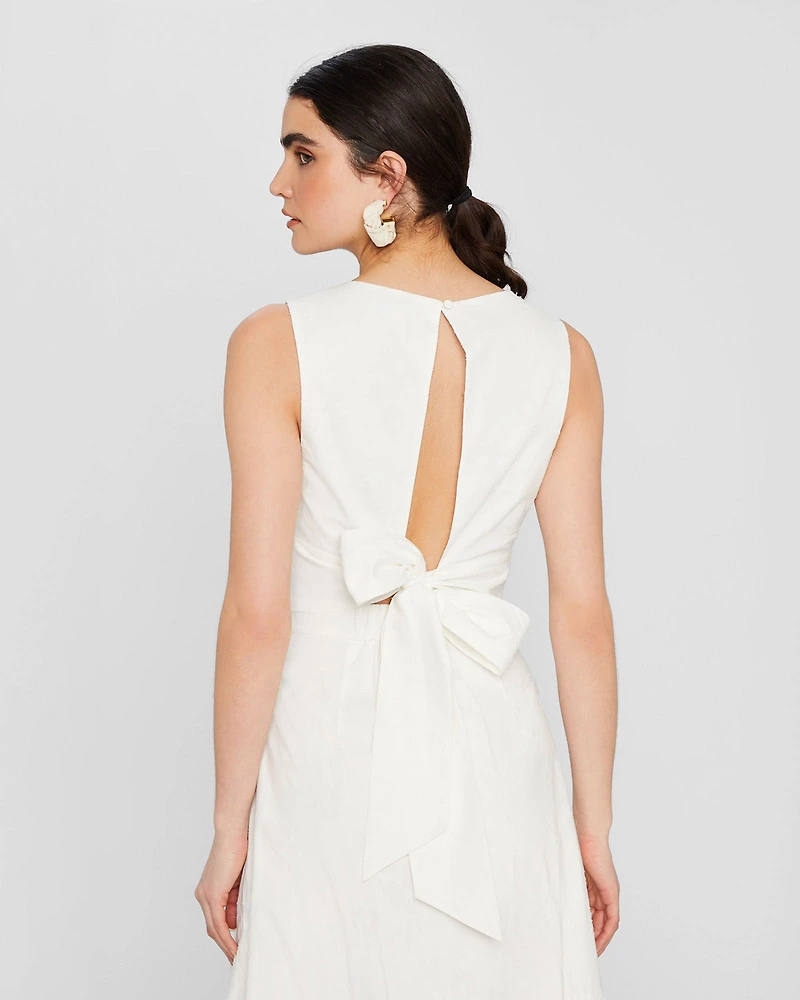 Floral Jacquard Tie Back Crop Top