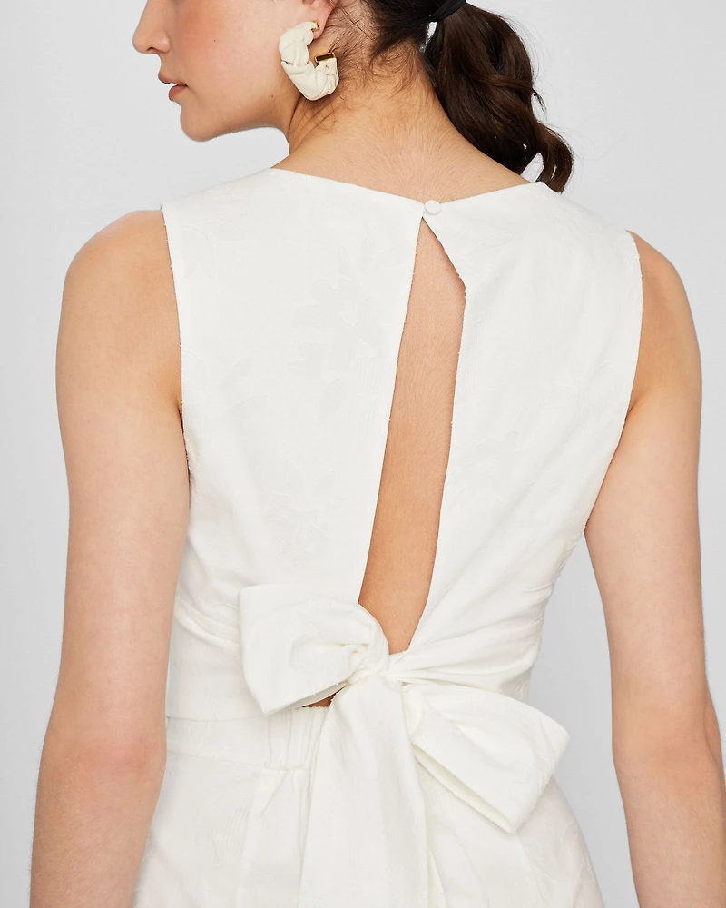 Floral Jacquard Tie Back Crop Top