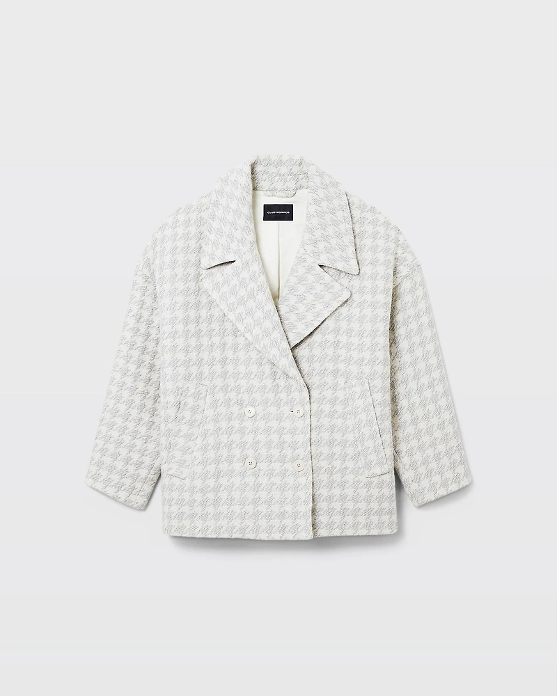 Short Double-Breasted Textured Relaxed Coat