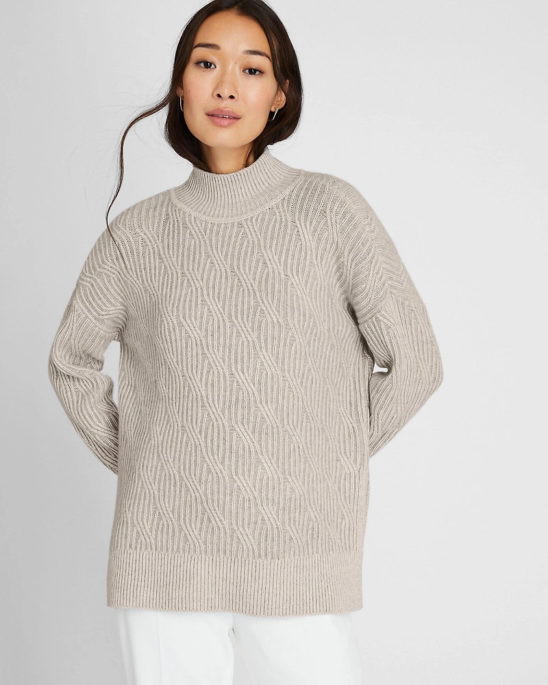 Cashmere-Silk Cable Turtleneck