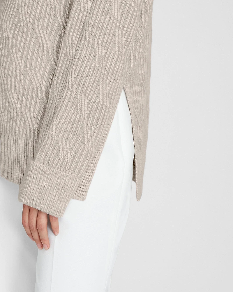 Cashmere-Silk Cable Turtleneck