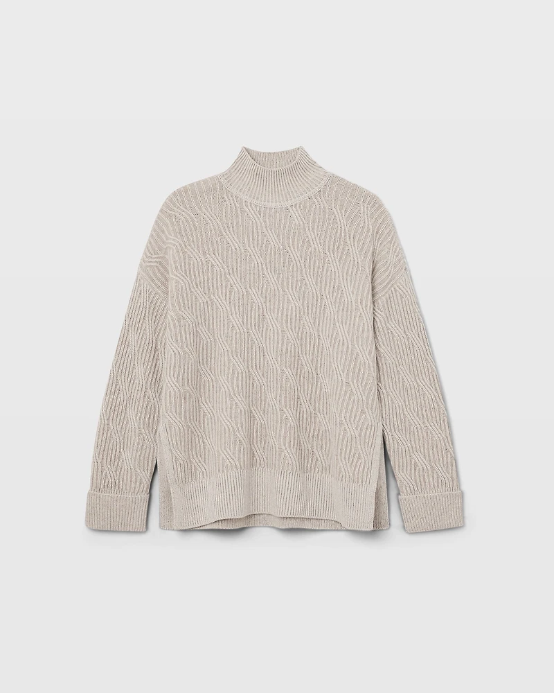 Cashmere-Silk Cable Turtleneck