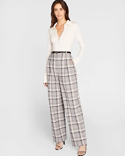 Plaid Pleat Front Trouser
