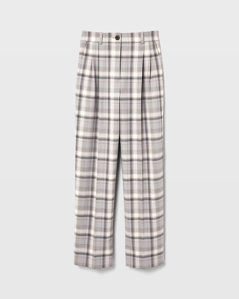 Plaid Pleat Front Trouser