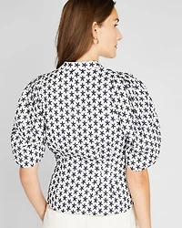 Embroidered Balloon Sleeve Top