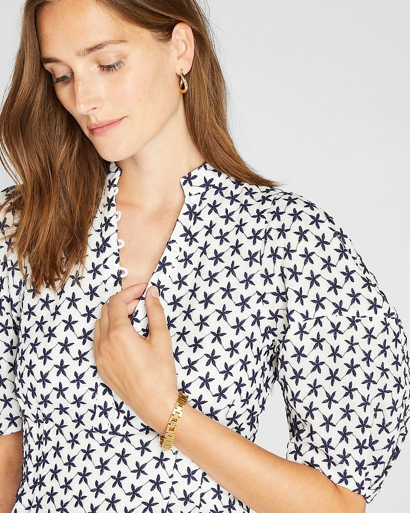 Embroidered Balloon Sleeve Top
