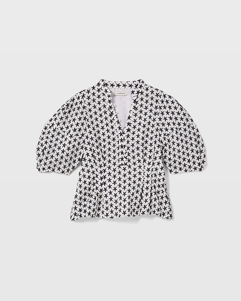 Embroidered Balloon Sleeve Top