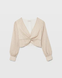 Medallion-Print Twisted V-Neck Top