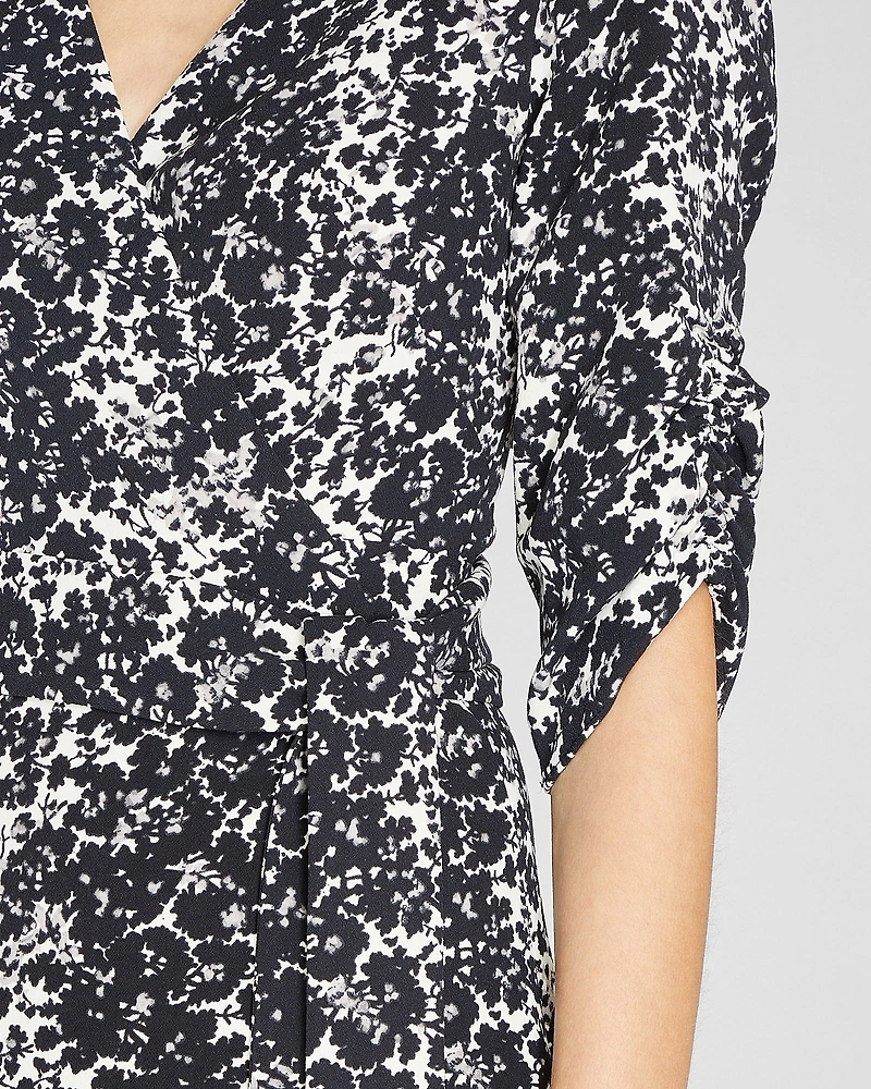 Ruched Sleeve Wrap Dress