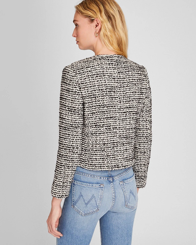 Bouclé Cropped Collarless Jacket