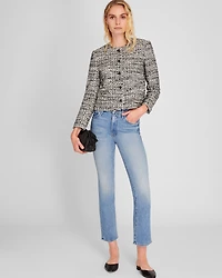 Bouclé Cropped Collarless Jacket