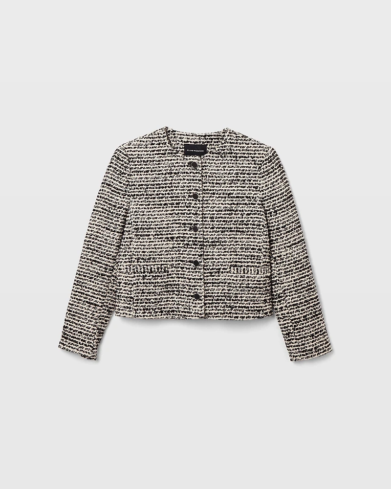 Bouclé Cropped Collarless Jacket