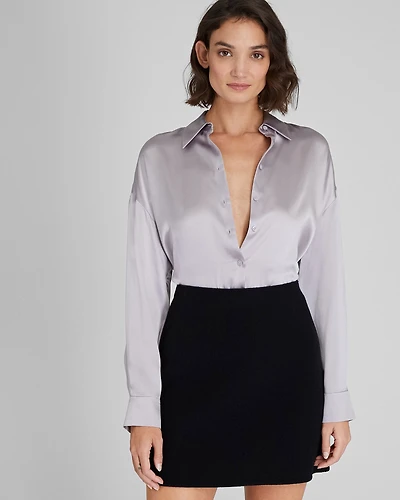 Silk Charmeuse Relaxed Button-Down Shirt