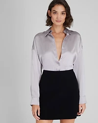 Silk Charmeuse Relaxed Button-Down Shirt
