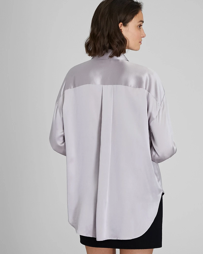 Silk Charmeuse Relaxed Button-Down Shirt