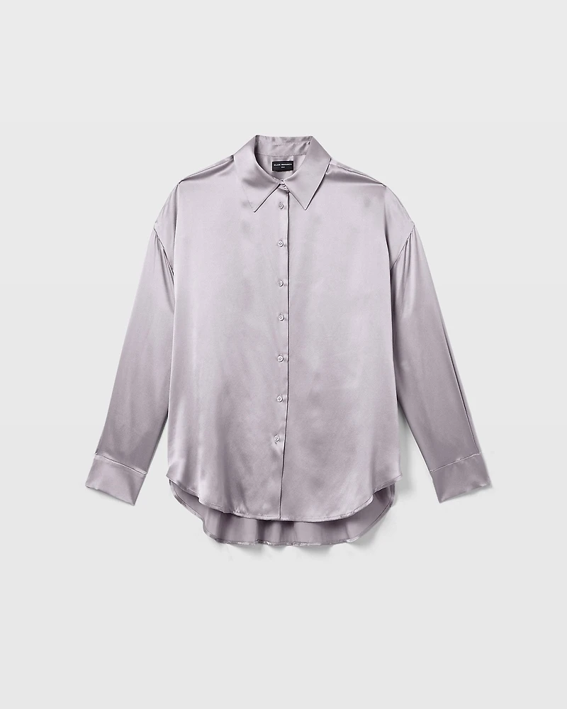 Silk Charmeuse Relaxed Button-Down Shirt