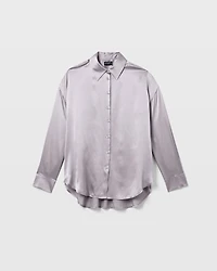 Silk Charmeuse Relaxed Button-Down Shirt