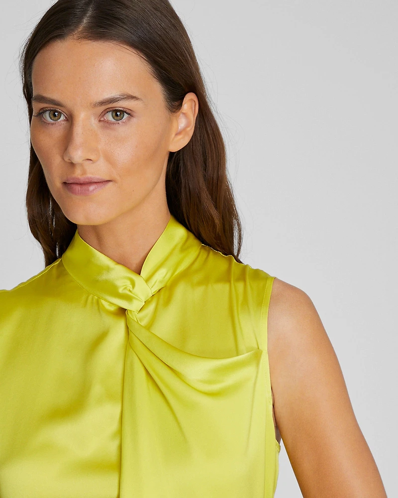 Silk Charmeuse Front Drape Top