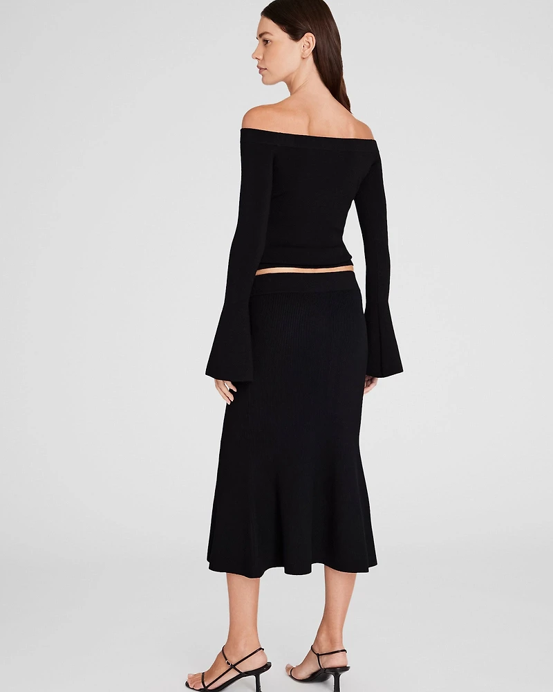 Fluted Knit Midi Skirt