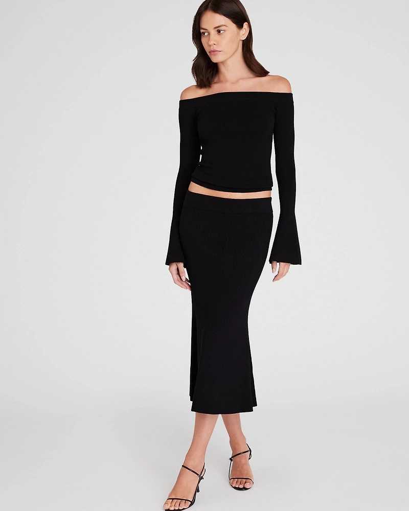 Fluted Knit Midi Skirt