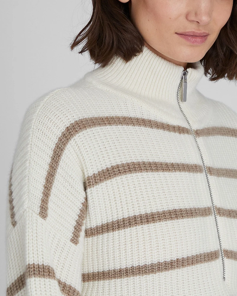 Striped Relaxed Cashmere Quarter-Zip Sweater
