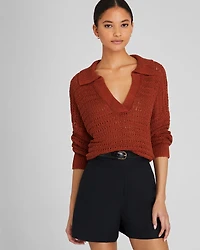Mixed Stitch Oversized Johnny Collar Sweater
