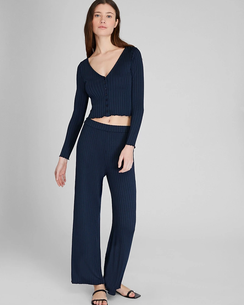 Shiny Wide Rib Full Length Pant