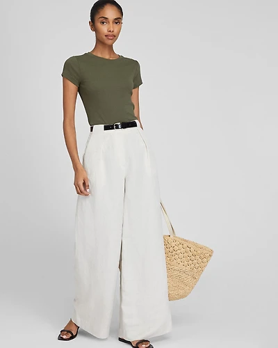 Wide Leg Linen Blend Trouser