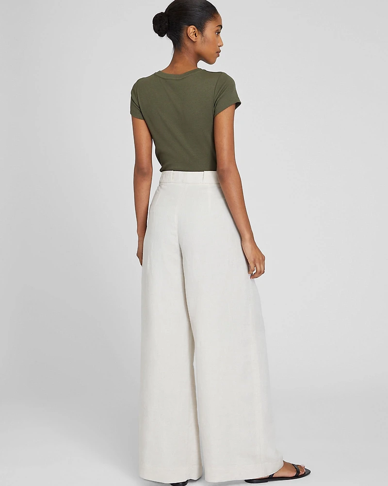 Wide Leg Linen Blend Trouser