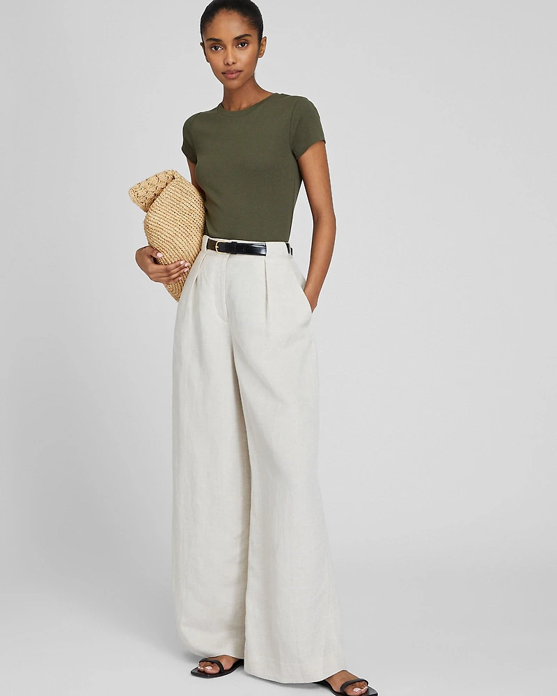 Wide Leg Linen Blend Trouser