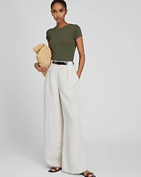 Wide Leg Linen Blend Trouser