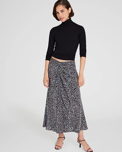 Printed Twist-Front Midi Skirt