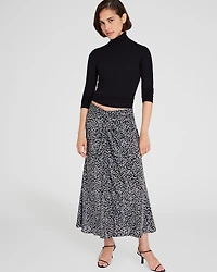 Printed Twist-Front Midi Skirt