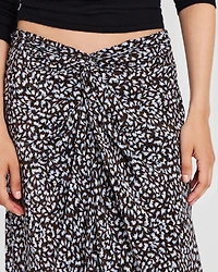 Printed Twist-Front Midi Skirt