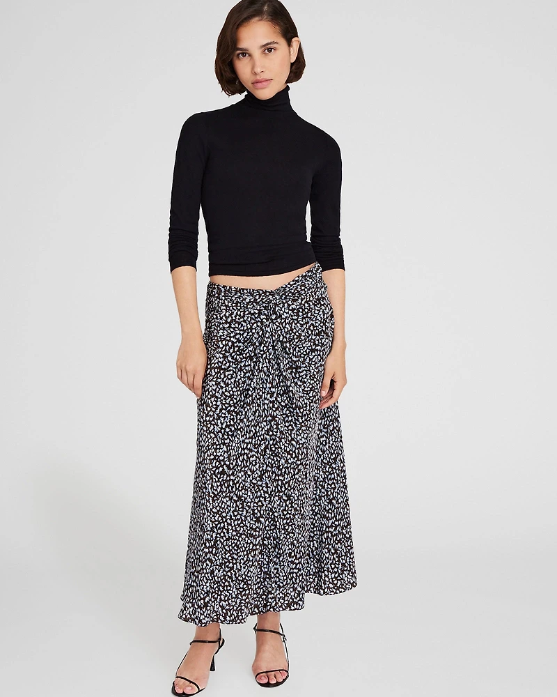 Printed Twist-Front Midi Skirt